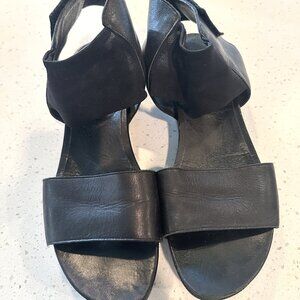 Eileen Fisher Spree Sport Leather Ankle Strap Platform Sandal Black Women's 9